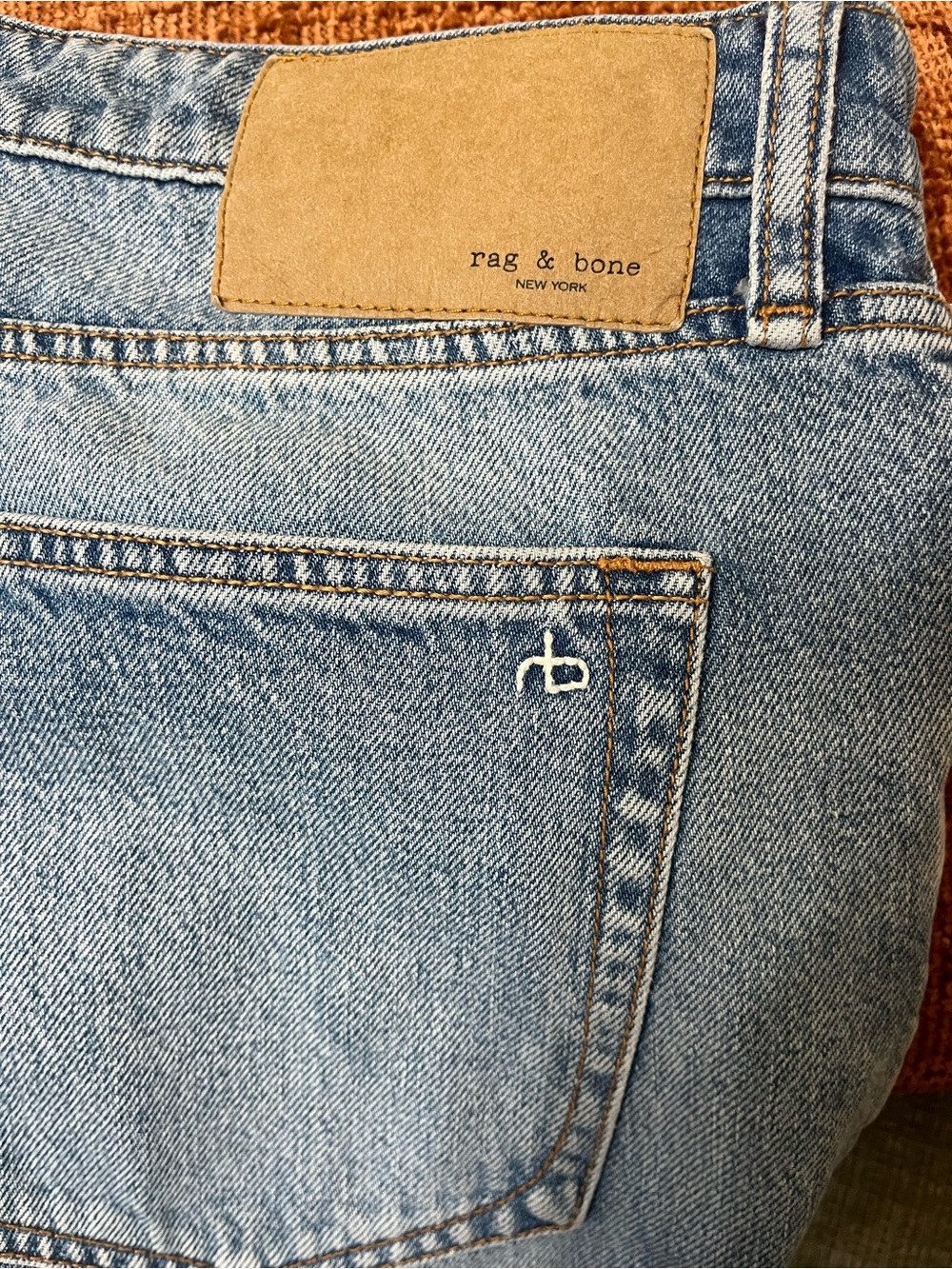 rag & bone Light Blue Men’s Relaxed Jeans with Leather Patch